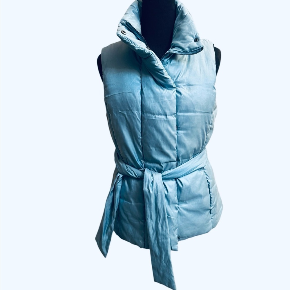 MERONA Women’s Small Puffer Blue Belted Vest Pockets Lightweight Fitted